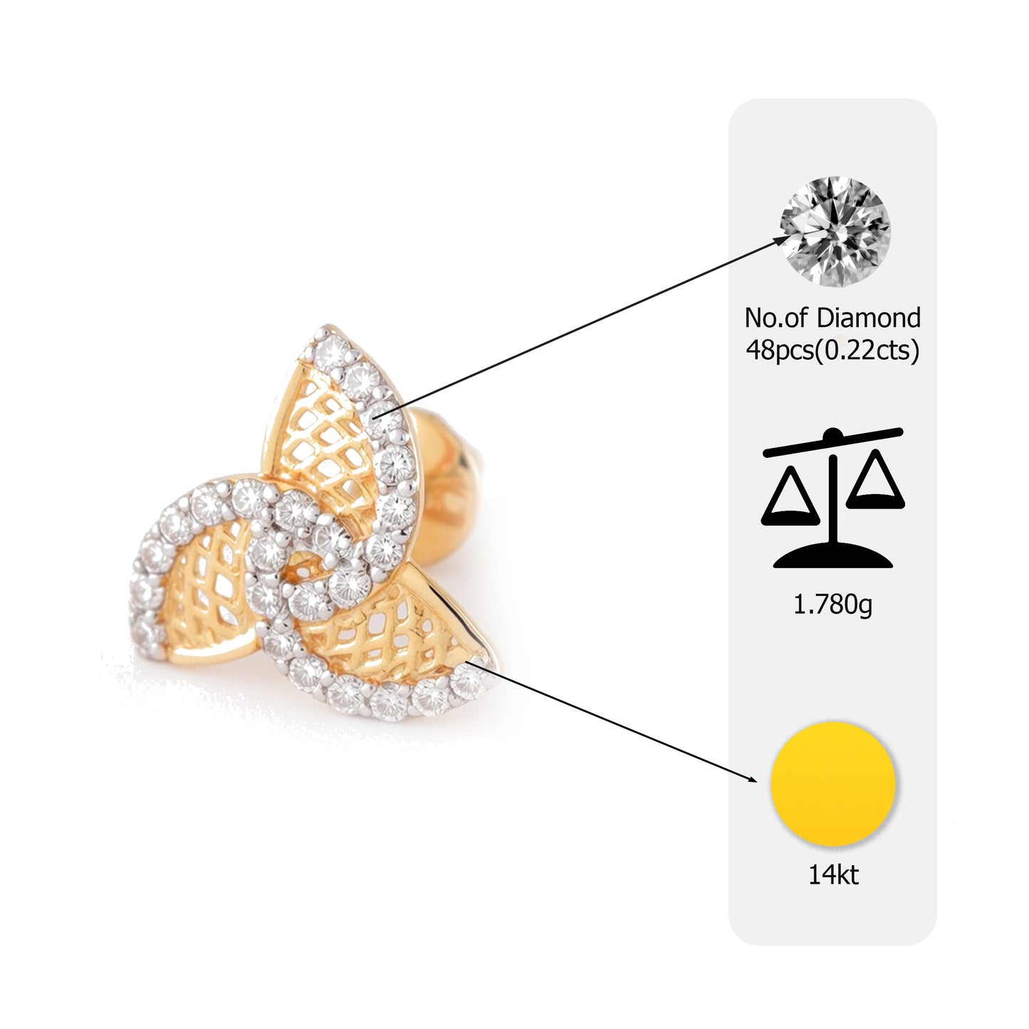 Flambeur B.I.S 14 Kt Hallmark Diamond Earring
