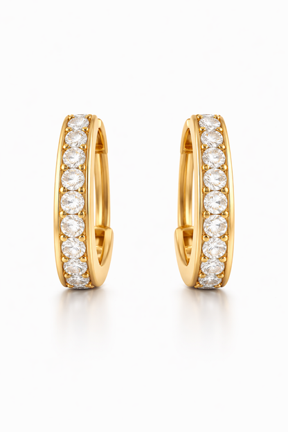 Flambeur B.I.S Hallmarked 18 KT CZ Gold Hoop Earring