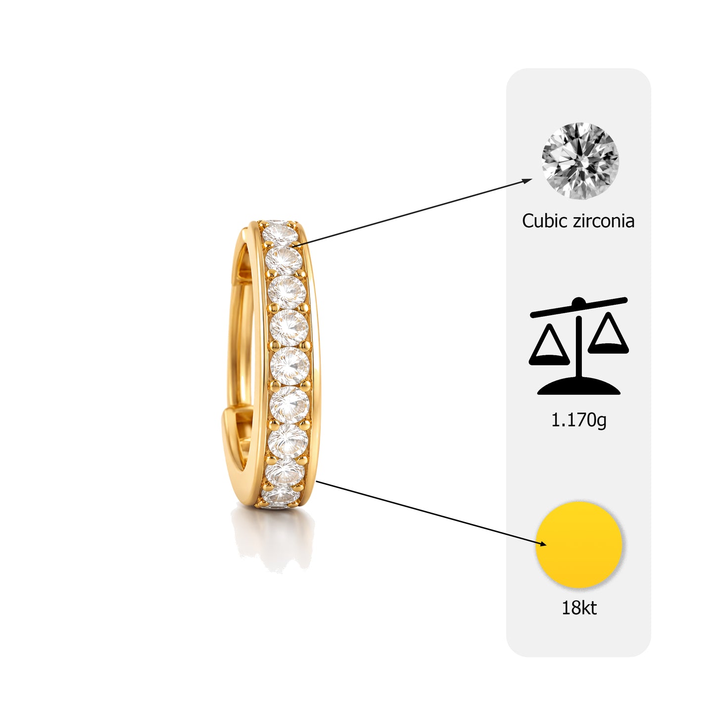 Flambeur B.I.S Hallmarked 18 KT CZ Gold Hoop Earring