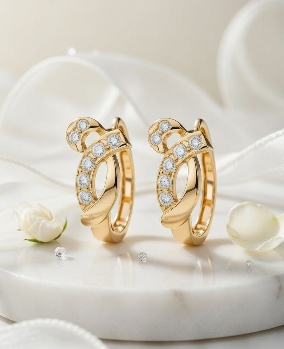 Flambeur B.I.S Hallmarked 18 KT CZ Gold Hoop Earring