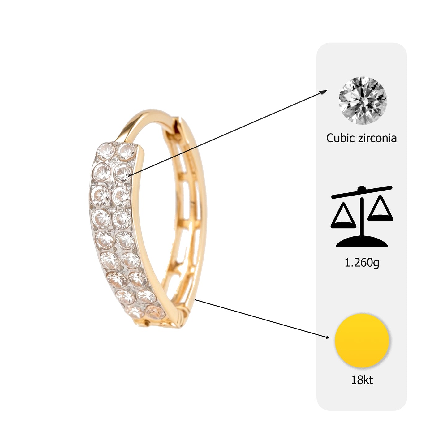 Flambeur B.I.S Hallmarked 18 KT CZ Gold Hoop Earring