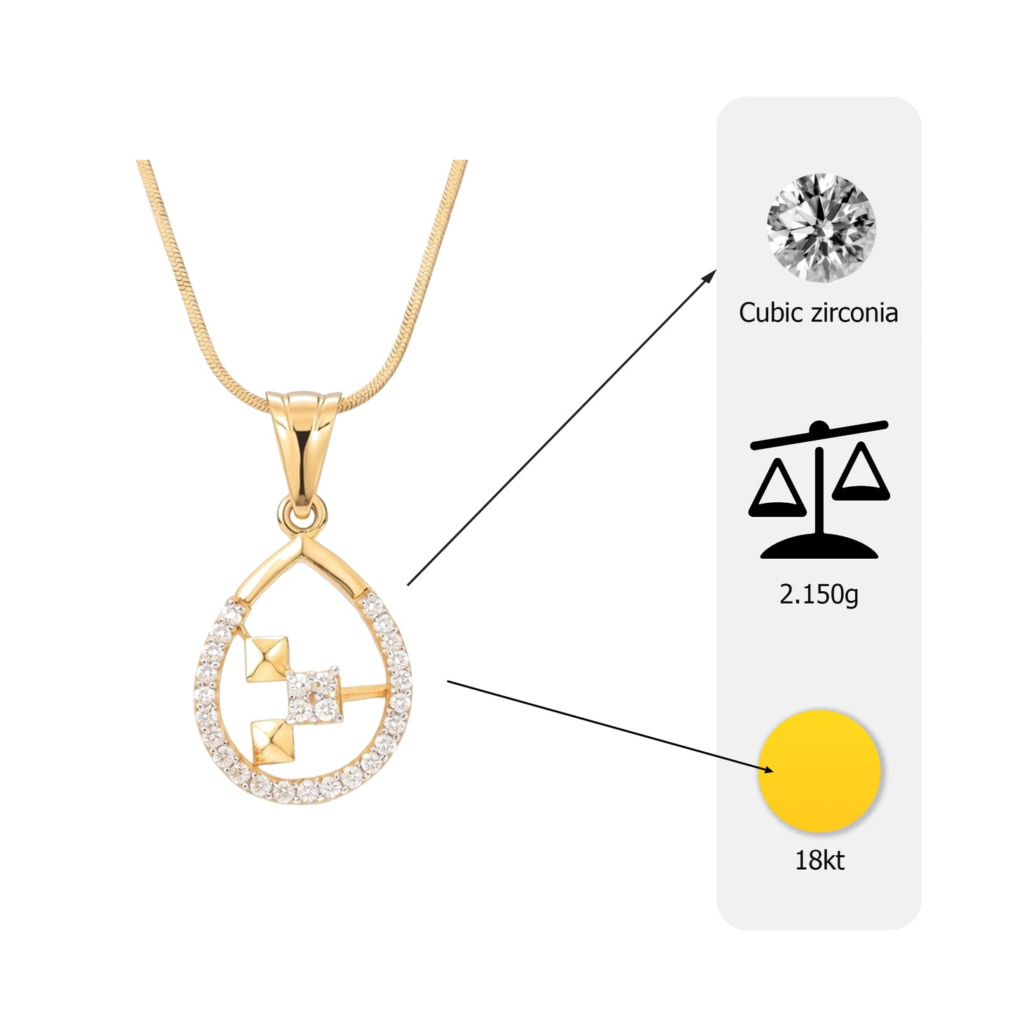Flambeur B.I.S Hallmarked 18 KT CZ Gold Pendent Set