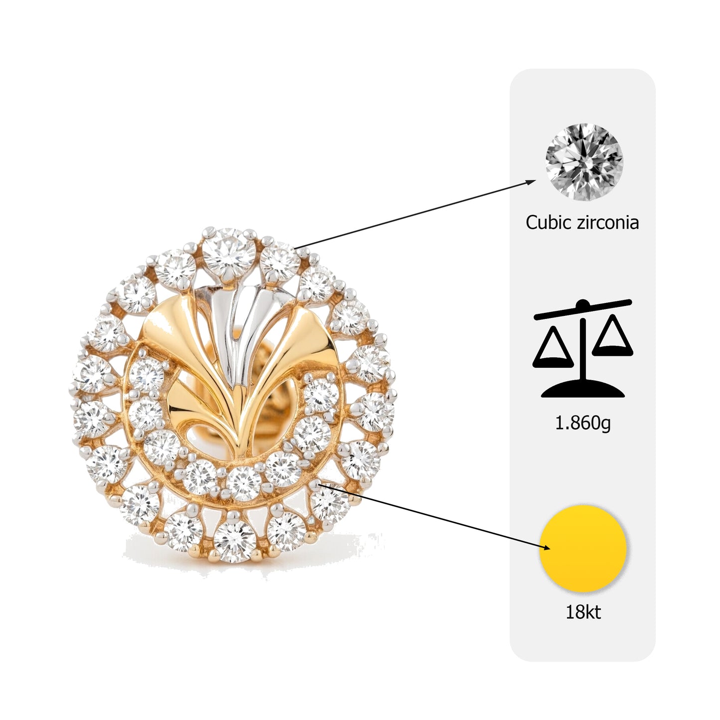 Flambeur B.I.S 18 Kt Hallmark Cz Tops Earring