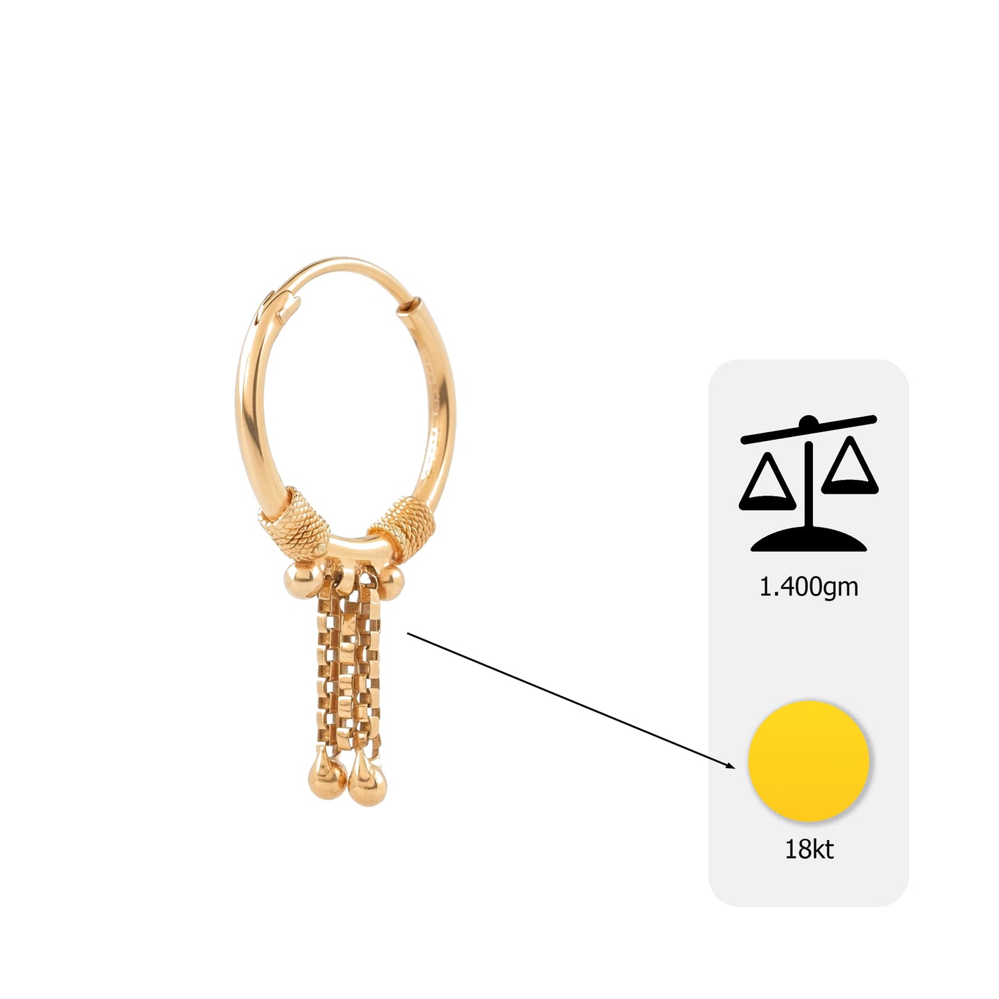 Flambeur B.I.S Hallmarked 18 KT Gold Hoop Earring
