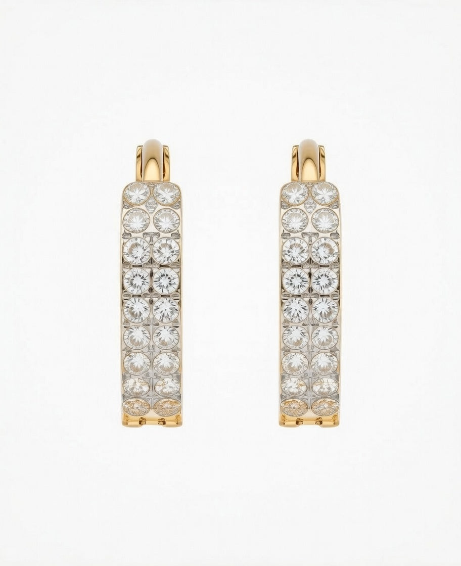 Flambeur B.I.S Hallmarked 18 KT CZ Gold Hoop Earring