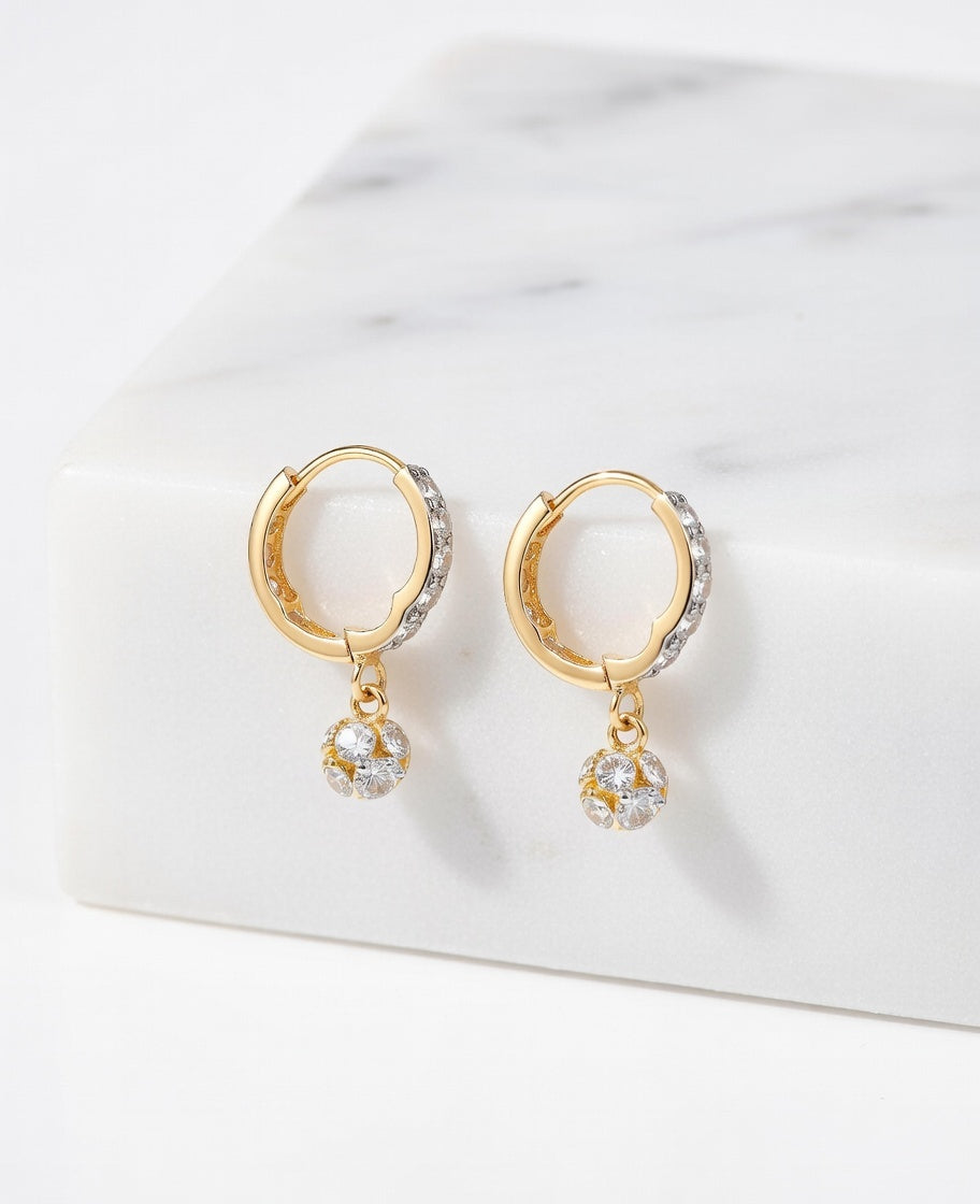 Flambeur B.I.S Hallmarked 18 KT CZ Gold Hoop Earring