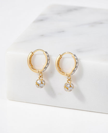 Flambeur B.I.S Hallmarked 18 KT CZ Gold Hoop Earring
