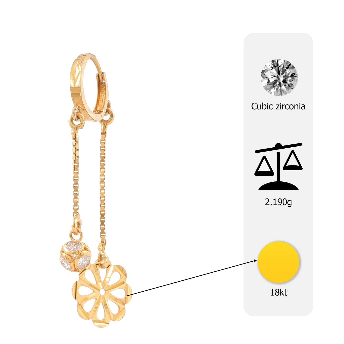 Flambeur B.I.S Hallmarked 18 KT CZ Gold Hoop Earring