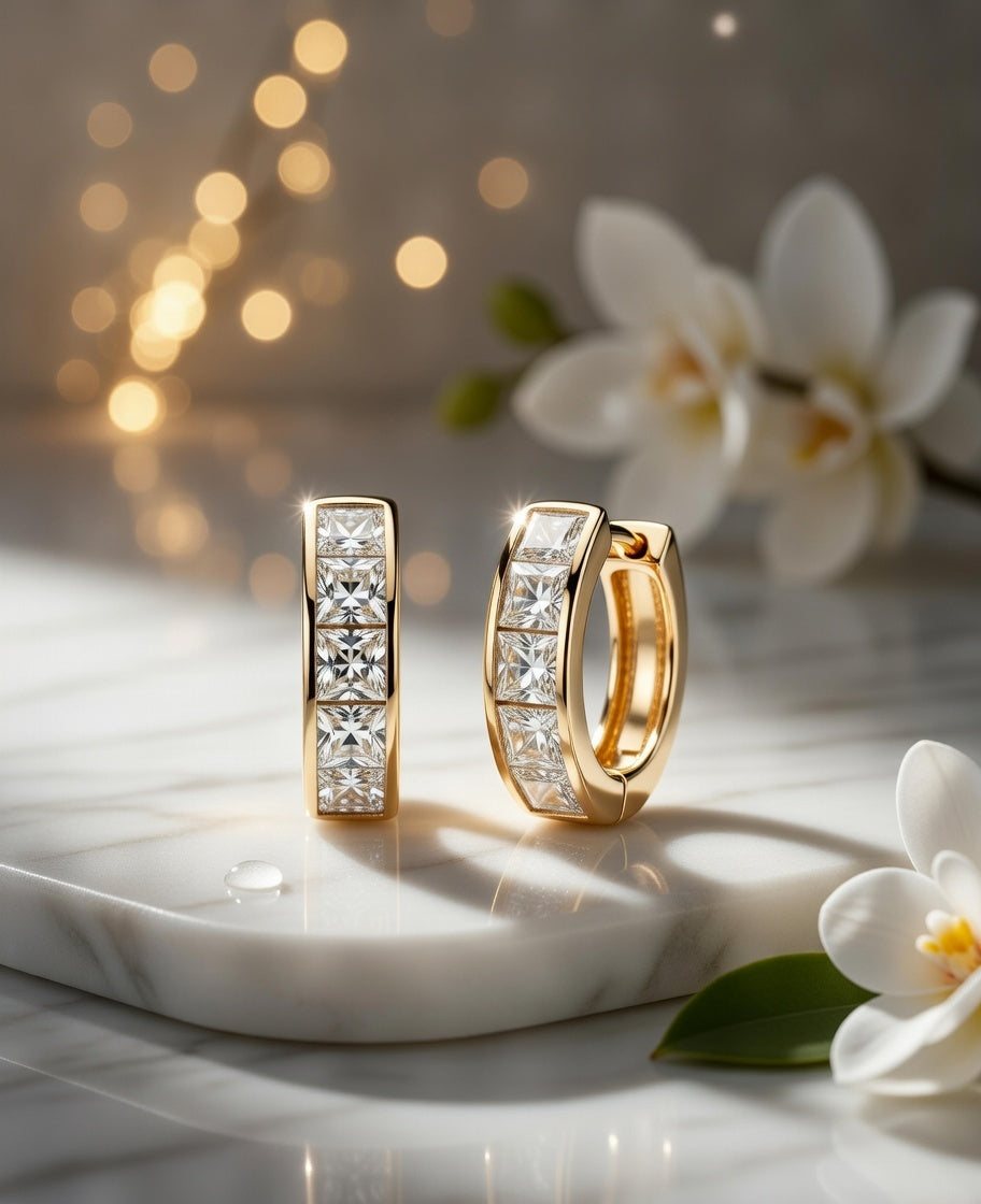 Flambeur B.I.S Hallmarked 18 KT CZ Gold Hoop Earring