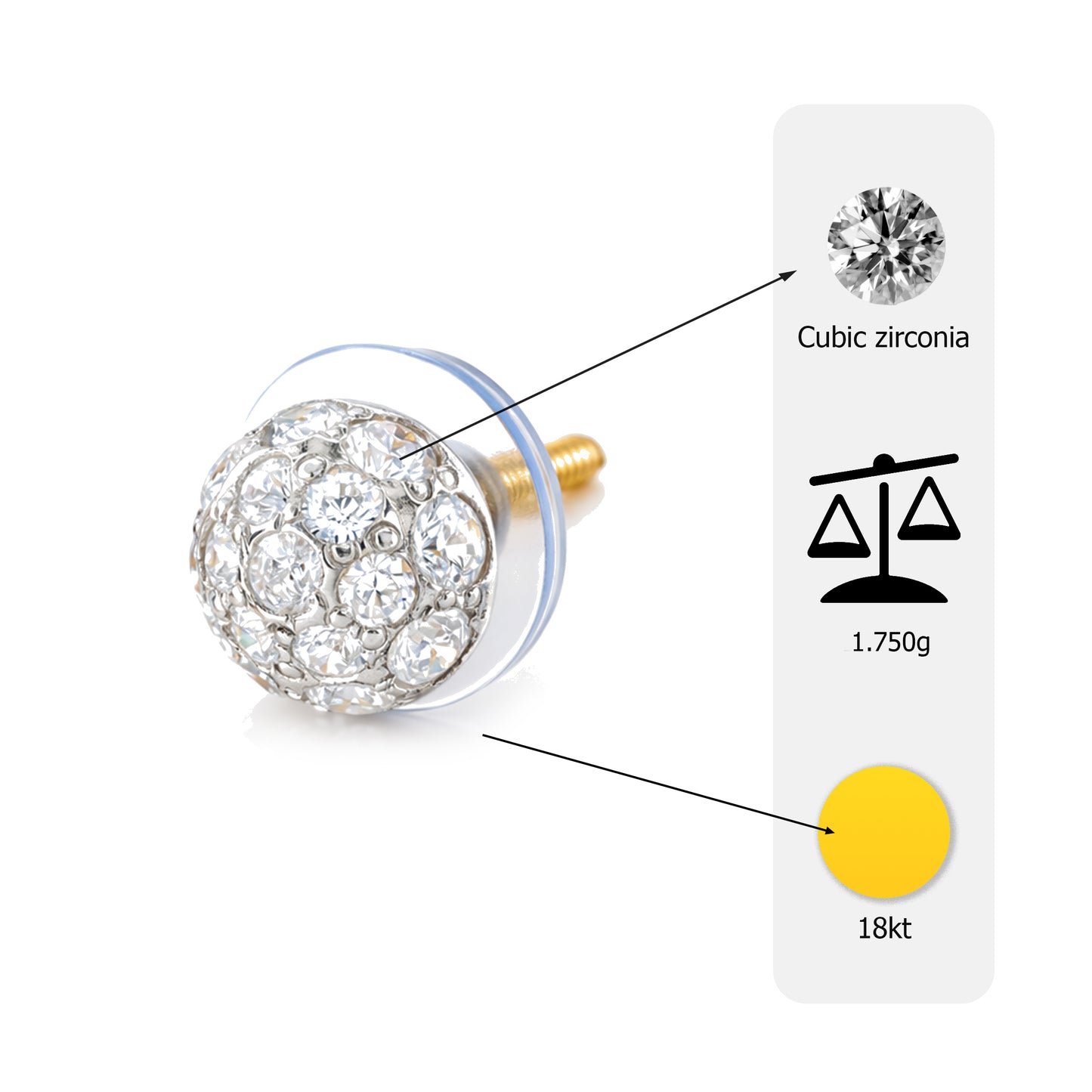 Flambeur B.I.S 18 Kt Hallmark Cz Tops Earring