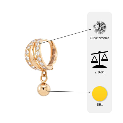 Flambeur B.I.S Hallmarked 18 KT CZ Gold Hoop Earring