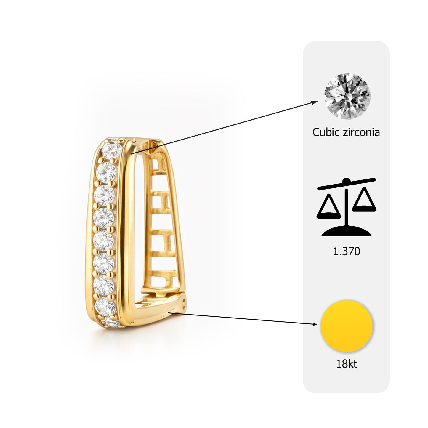 Flambeur B.I.S Hallmarked 18 KT CZ Gold Hoop Earring