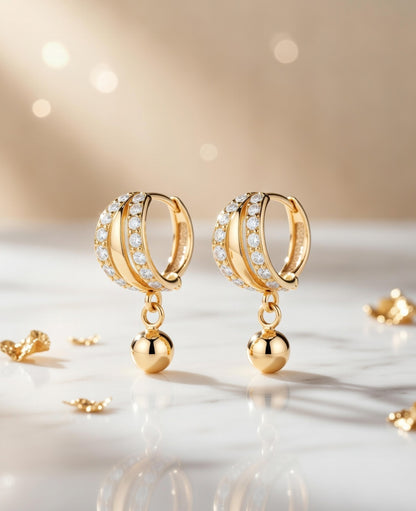 Flambeur B.I.S Hallmarked 18 KT CZ Gold Hoop Earring