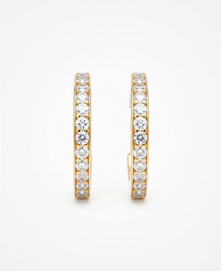 Flambeur B.I.S Hallmarked 18 KT CZ Gold Hoop Earring