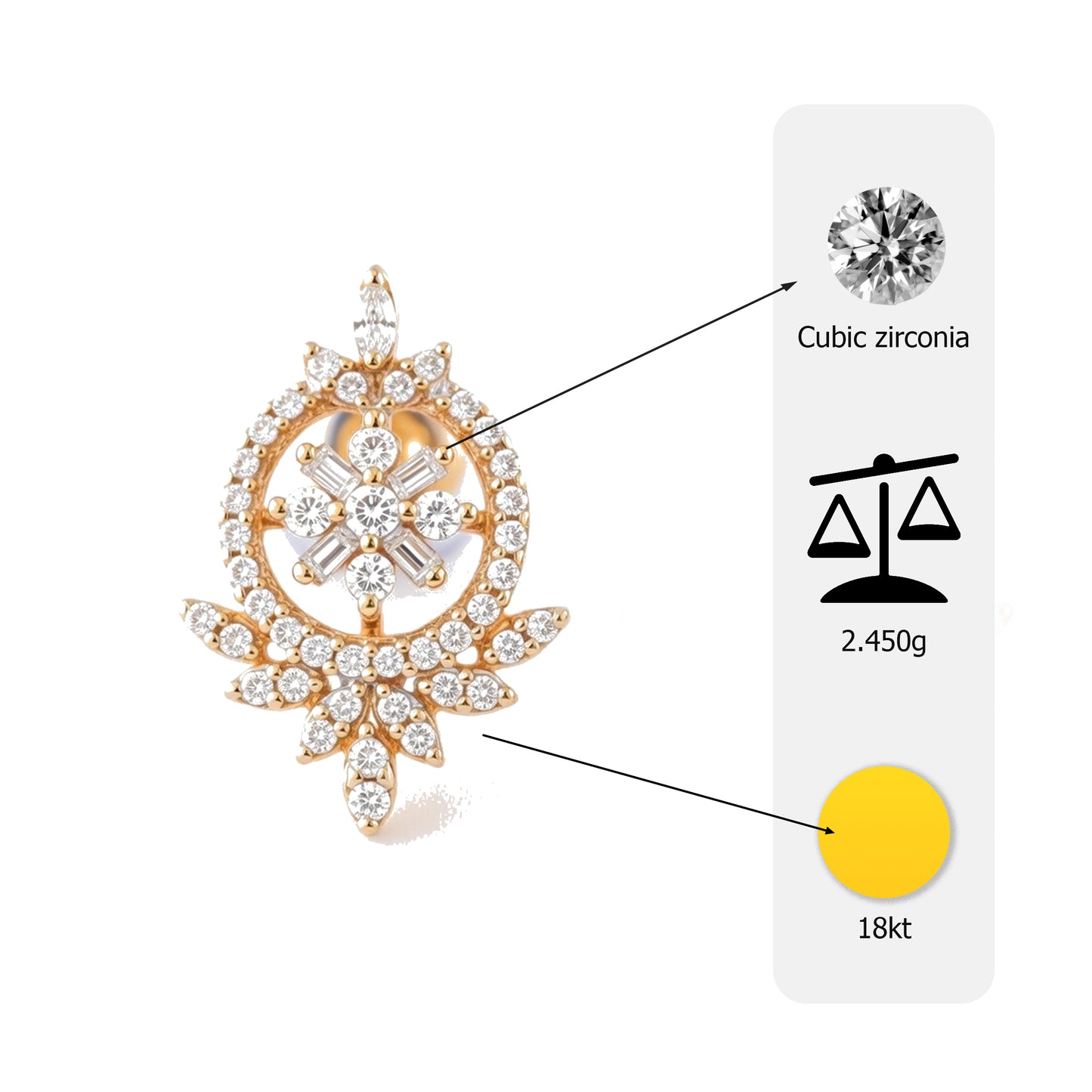Flambeur B.I.S 18 Kt Hallmark Cz Tops Earring