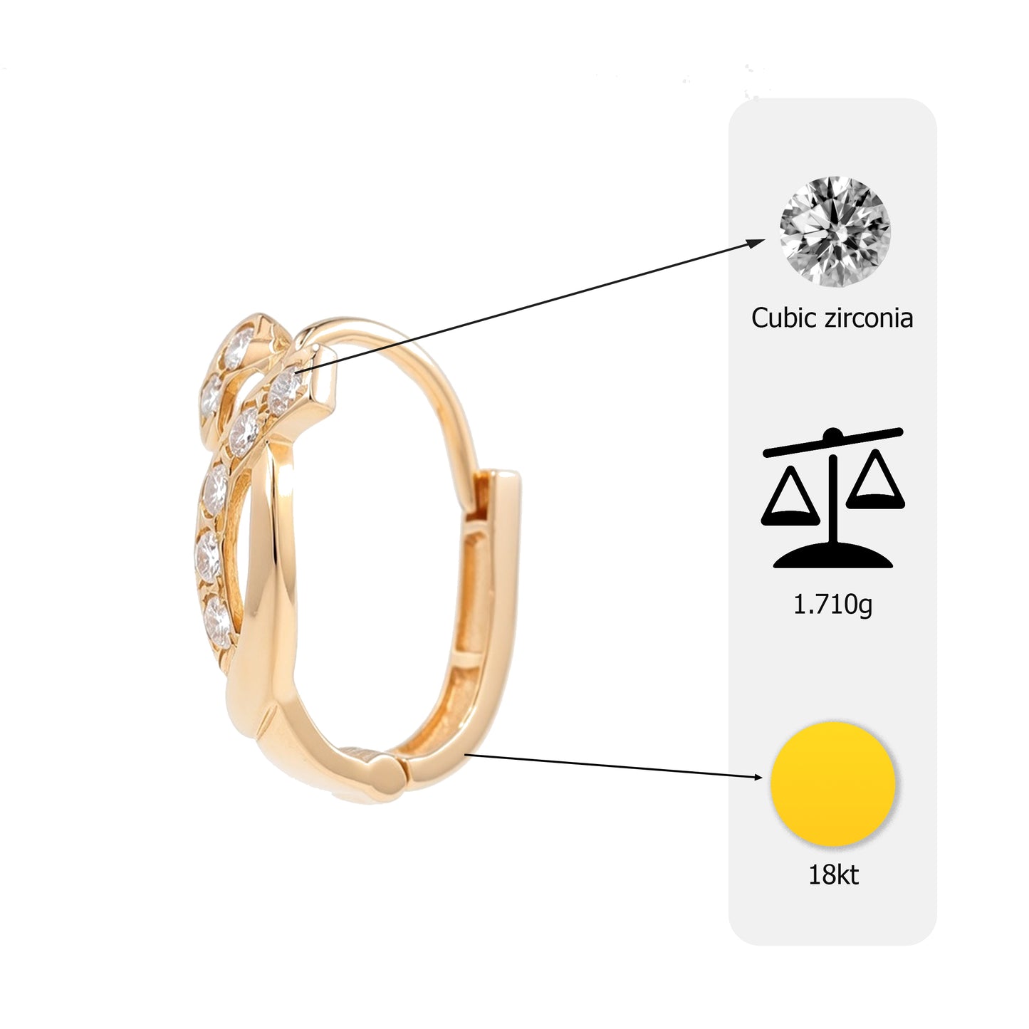 Flambeur B.I.S Hallmarked 18 KT CZ Gold Hoop Earring