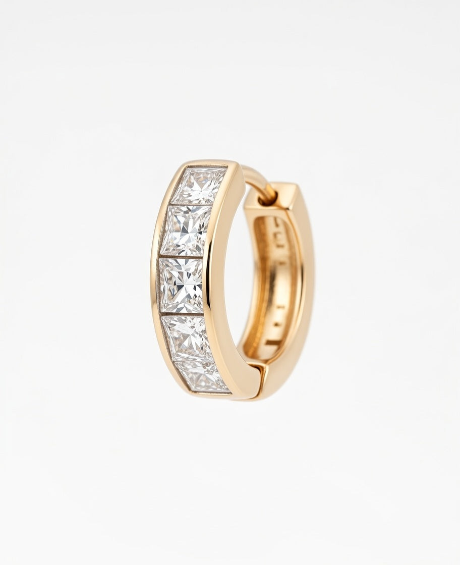 Flambeur B.I.S Hallmarked 18 KT CZ Gold Hoop Earring