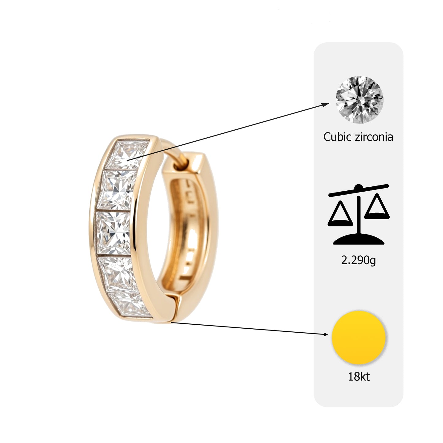 Flambeur B.I.S Hallmarked 18 KT CZ Gold Hoop Earring