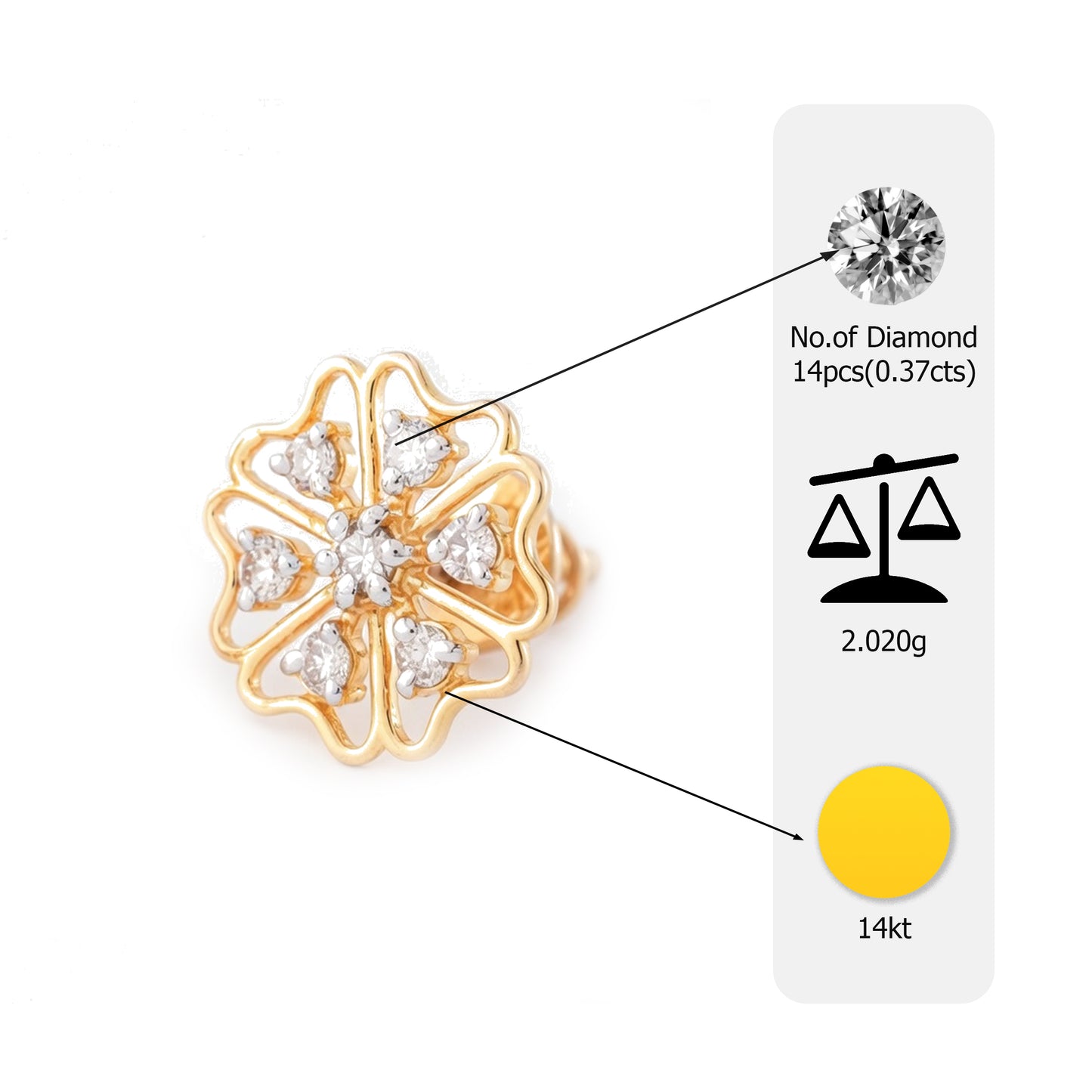Flambeur B.I.S 14 Kt Hallmark Diamond Earring