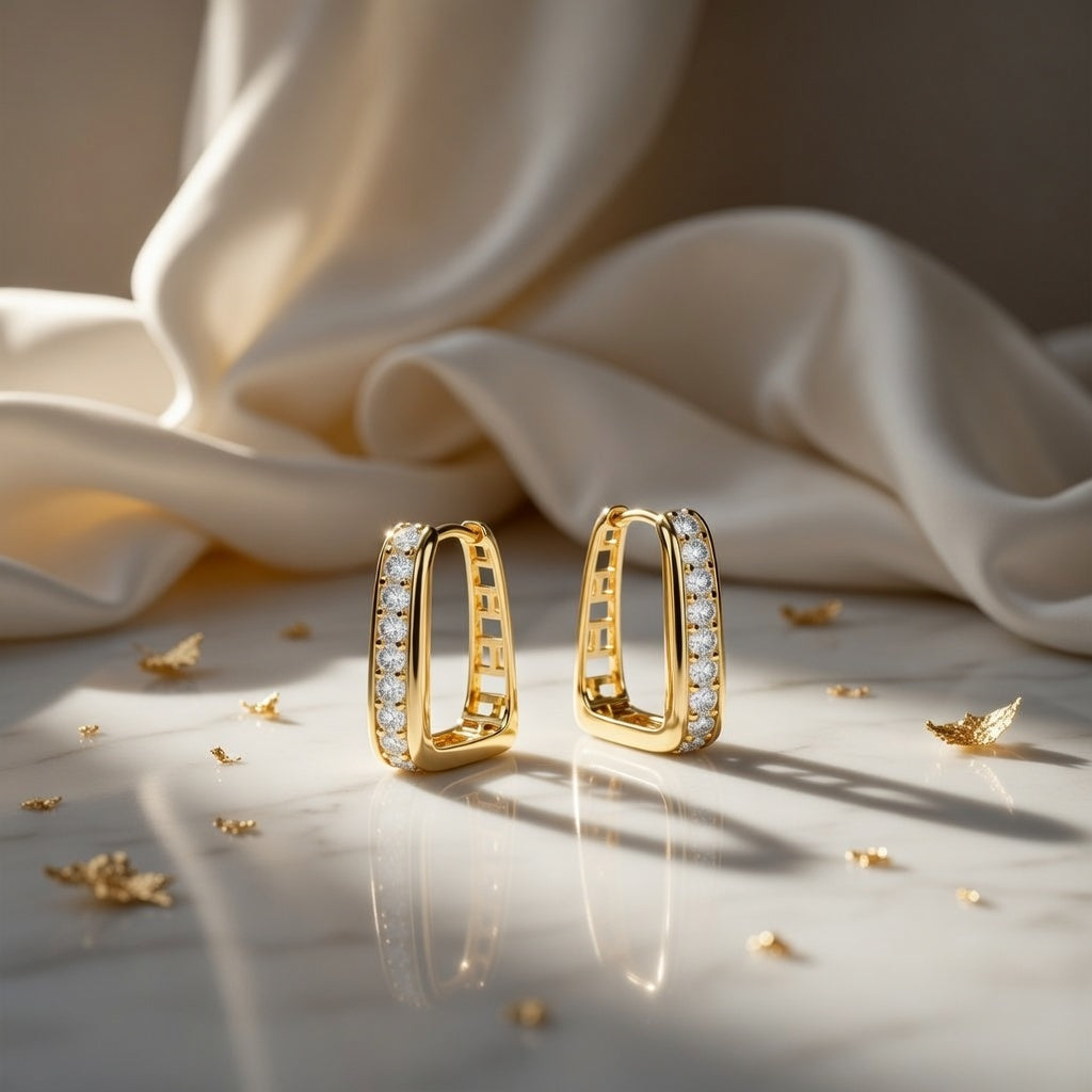 Flambeur B.I.S Hallmarked 18 KT CZ Gold Hoop Earring