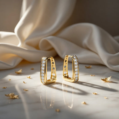 Flambeur B.I.S Hallmarked 18 KT CZ Gold Hoop Earring