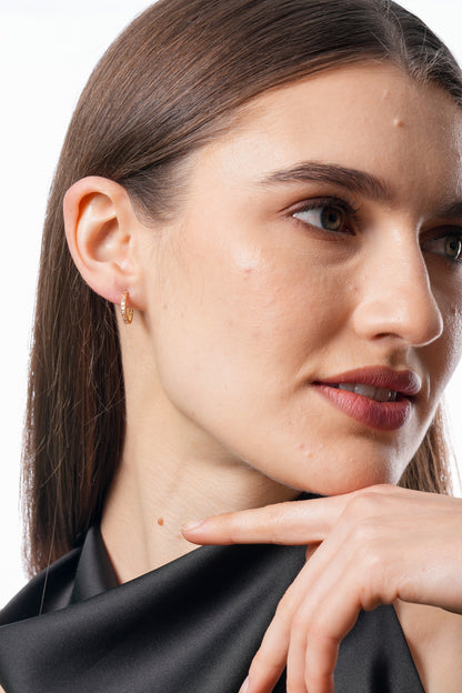 Flambeur B.I.S Hallmarked 18 KT CZ Gold Hoop Earring