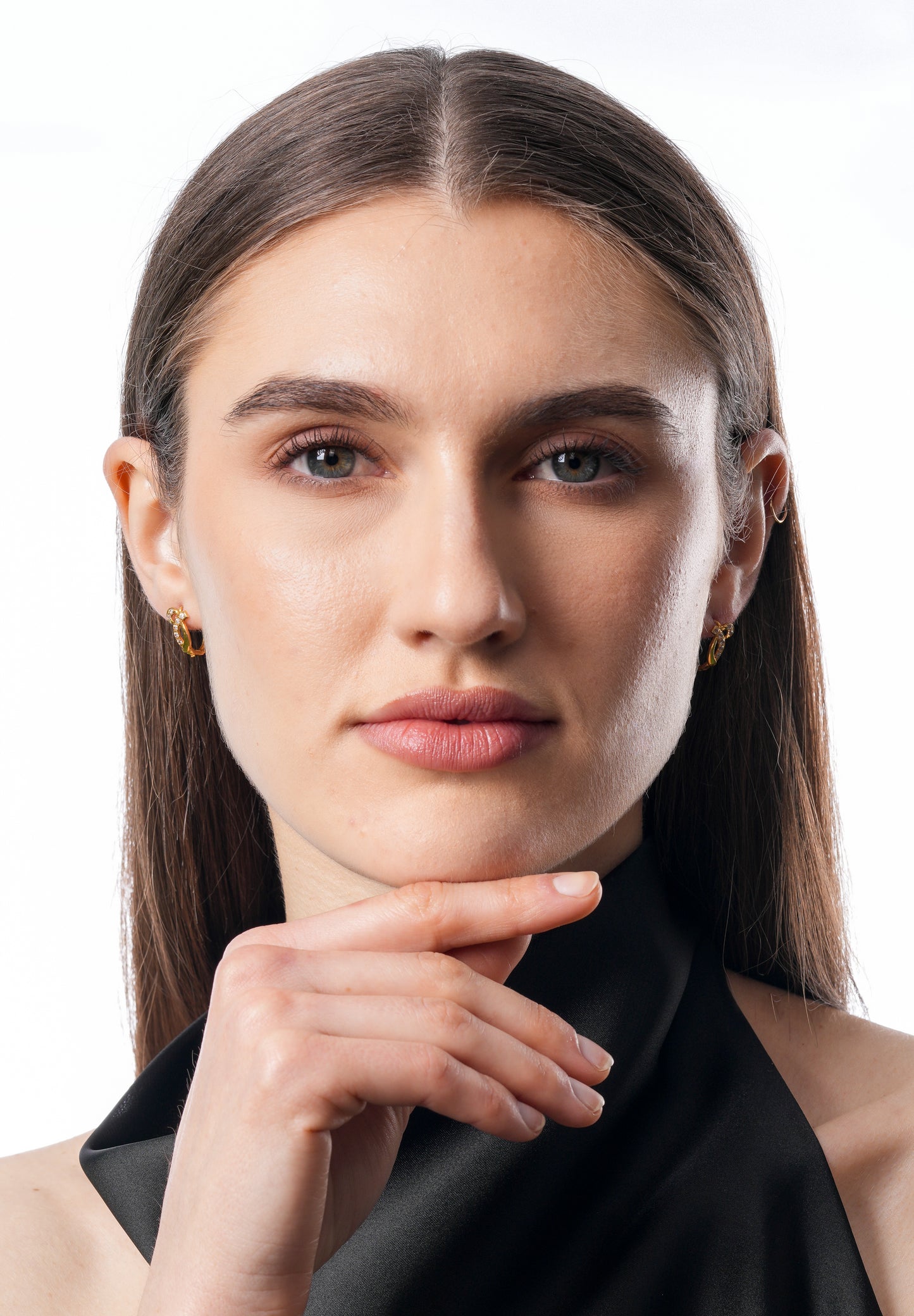 Flambeur B.I.S Hallmarked 18 KT CZ Gold Hoop Earring