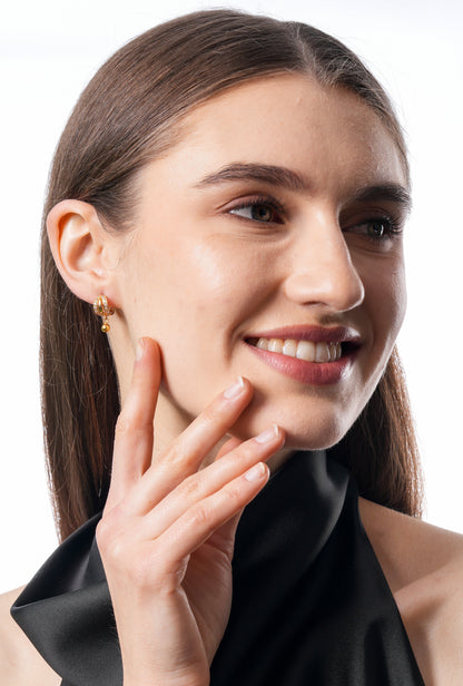 Flambeur B.I.S Hallmarked 18 KT CZ Gold Hoop Earring