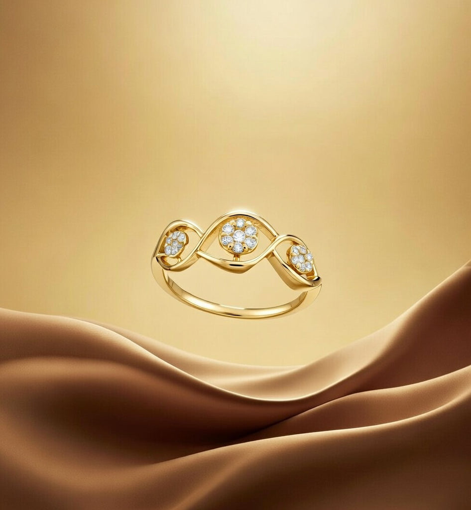 14kt Gold Triple Cluster Diamond Ring | Genuine Diamond Infinity Swirl Statement Ring