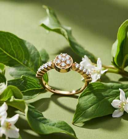 Flambeur B.I.S Hallmarked 14 Kt Diamond Studded Gold Ring