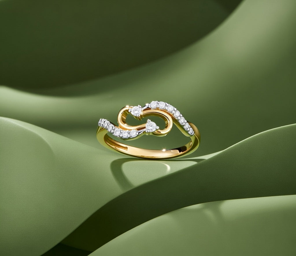 14kt Gold Infinity Wave Diamond Ring | Genuine Diamond Two-Tone Swirl Ring
