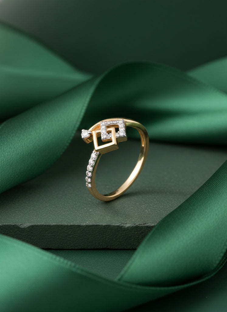 14kt Gold Geometric Interlocking Diamond Ring | Genuine Diamond Statement Ring