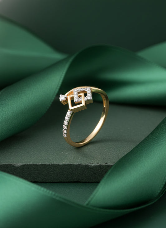 14kt Gold Geometric Interlocking Diamond Ring | Genuine Diamond Statement Ring