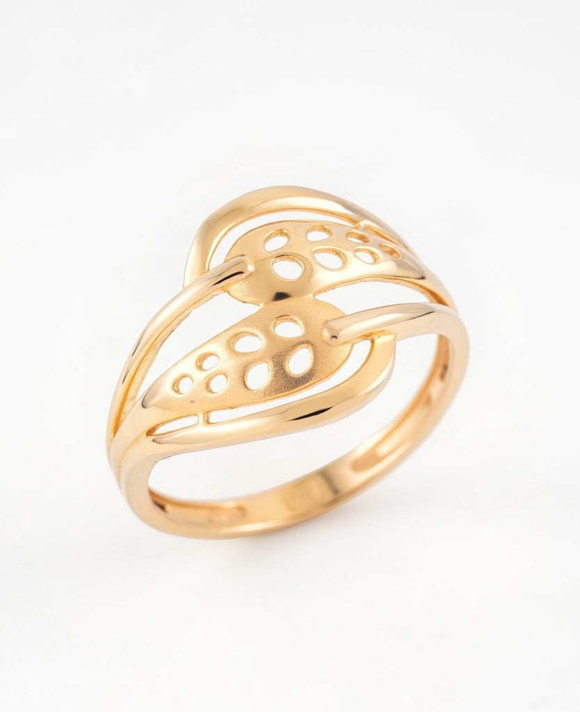 22K Gold Plated Plain Filigree Leaf Ring | High-Purity Nature-Inspired Statement Ring