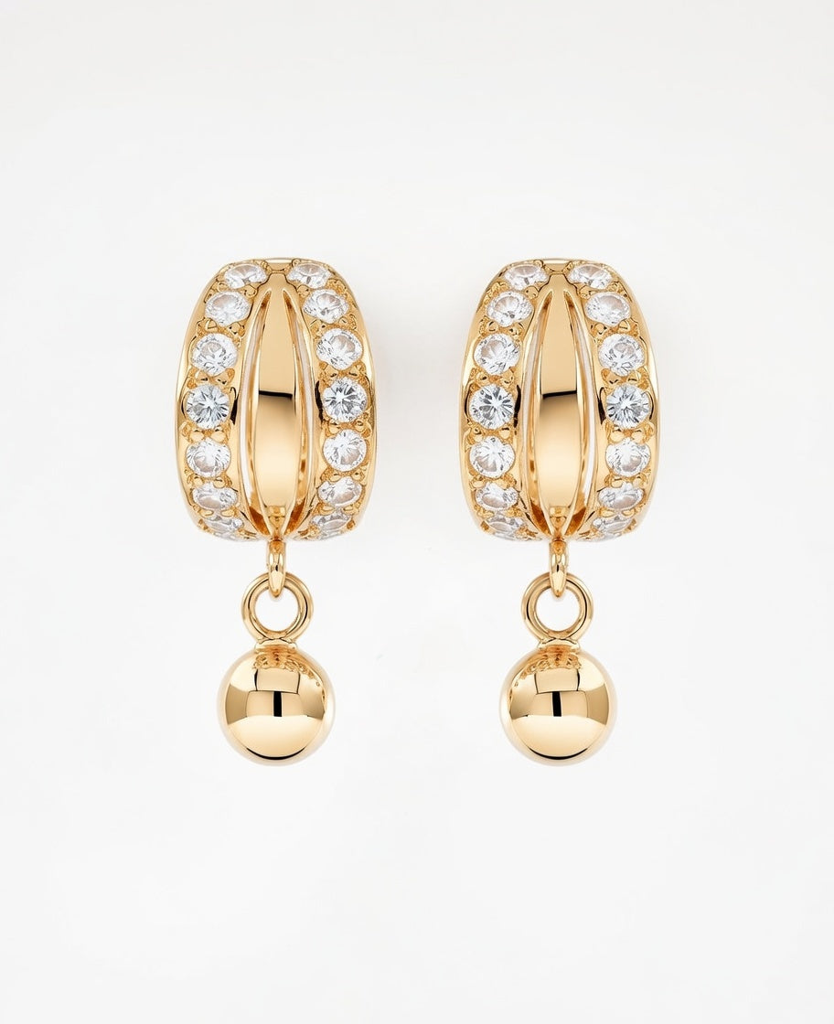 Flambeur B.I.S Hallmarked 18 KT CZ Gold Hoop Earring