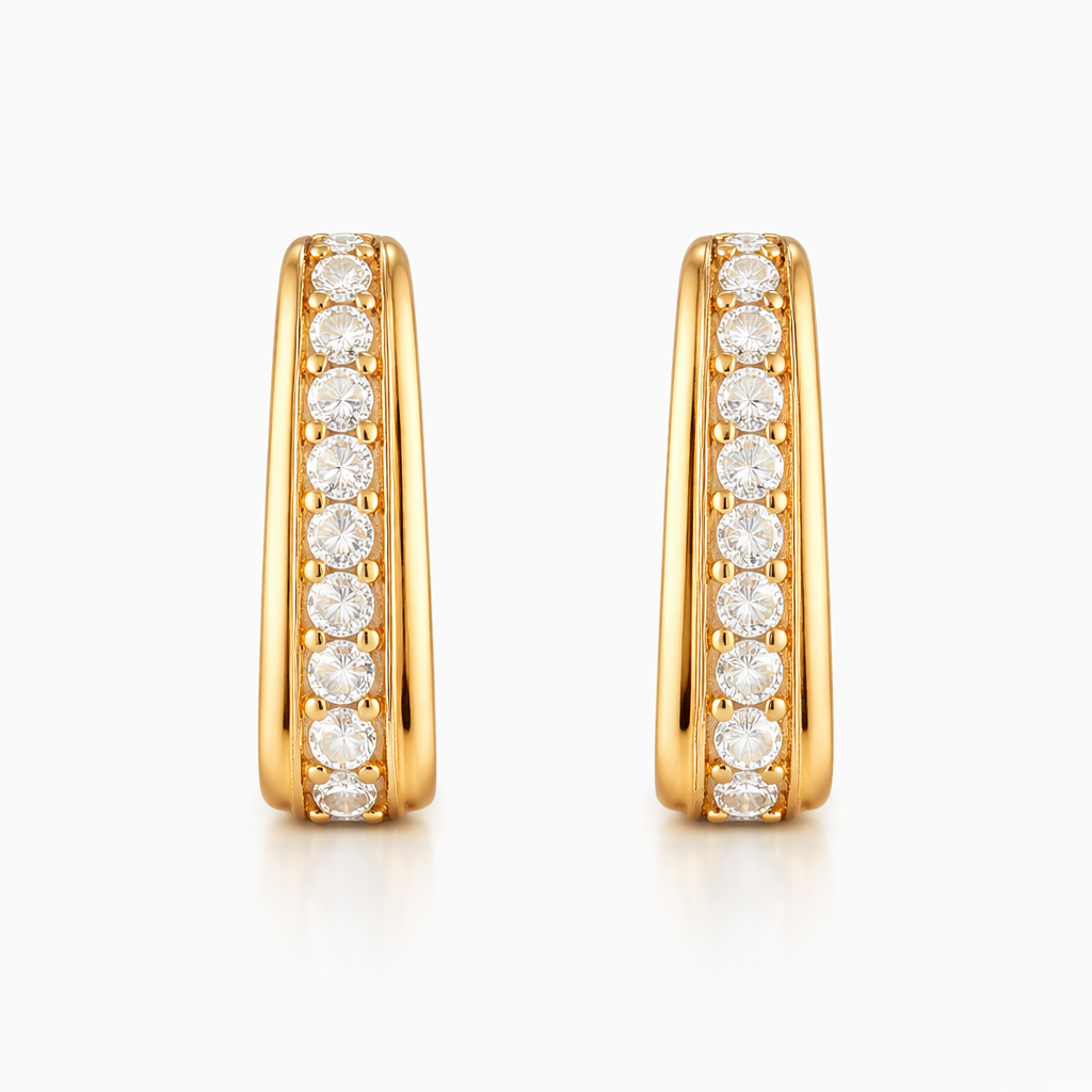 Flambeur B.I.S Hallmarked 18 KT CZ Gold Hoop Earring