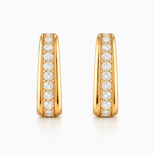 Flambeur B.I.S Hallmarked 18 KT CZ Gold Hoop Earring