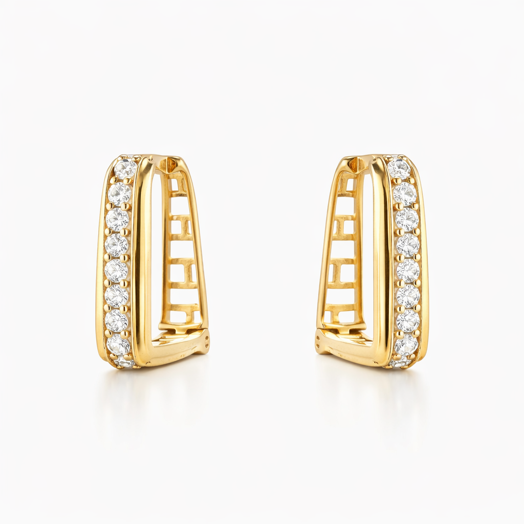 Flambeur B.I.S Hallmarked 18 KT CZ Gold Hoop Earring