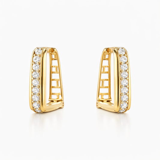 Flambeur B.I.S Hallmarked 18 KT CZ Gold Hoop Earring
