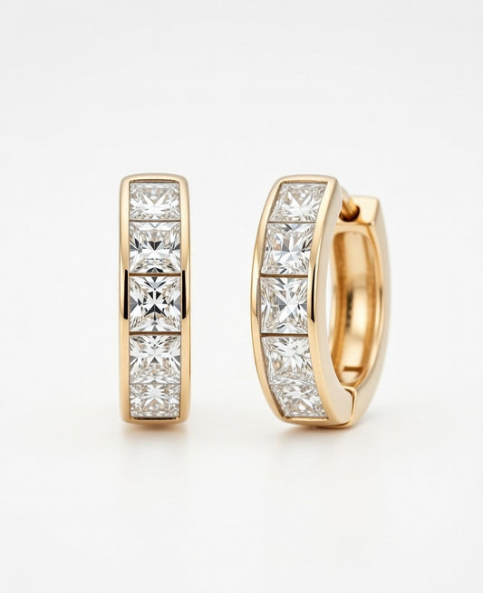 Flambeur B.I.S Hallmarked 18 KT CZ Gold Hoop Earring