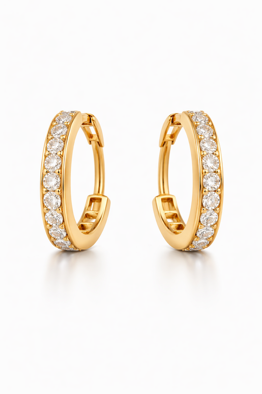 Flambeur B.I.S Hallmarked 18 KT CZ Gold Hoop Earring