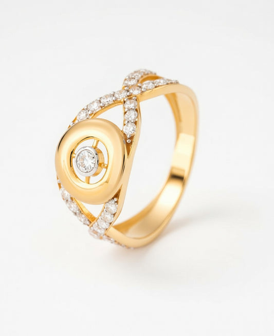 18K Gold Plated Infinity Floating Solitaire Ring | Cubic Zirconia Cross-Band Statement Ring