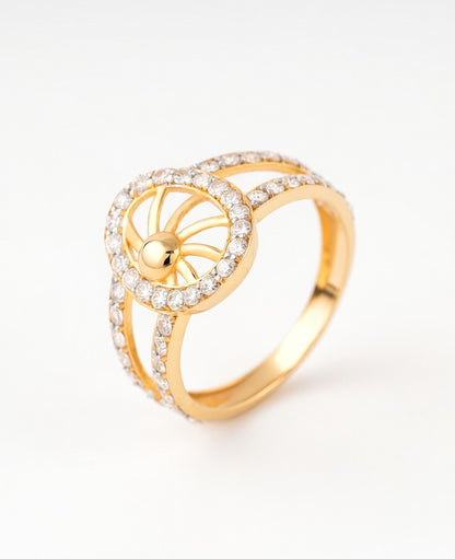 18K Gold Plated Celestial Wheel CZ Ring | High-Purity Sun Motif Statement Ring