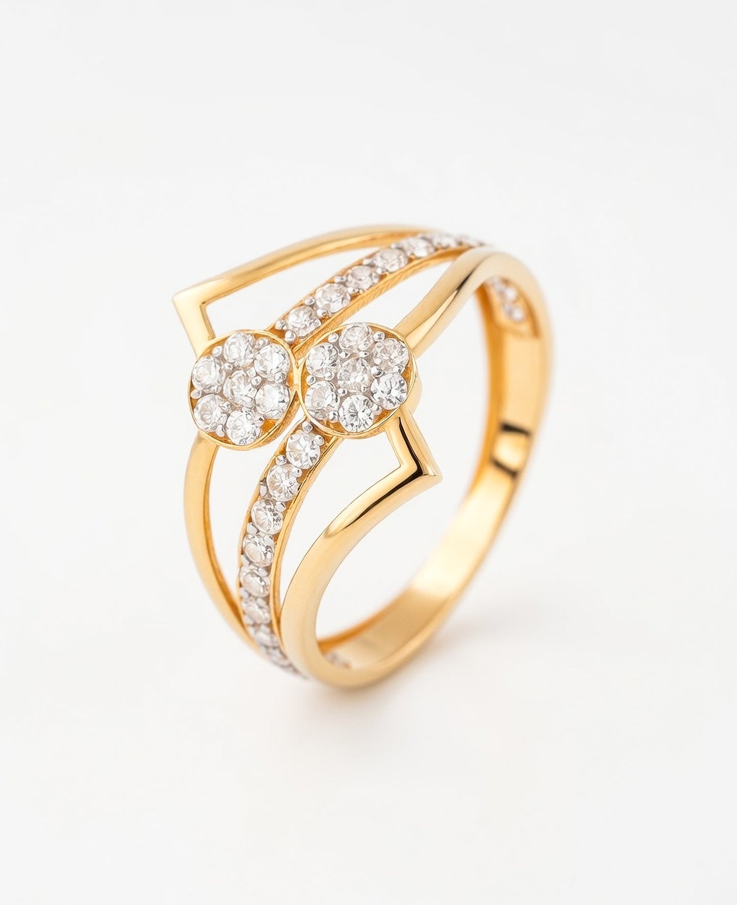 18Kt Gold Plated Dual Cluster Geometric Ring | Cubic Zirconia Zigzag Statement Ring