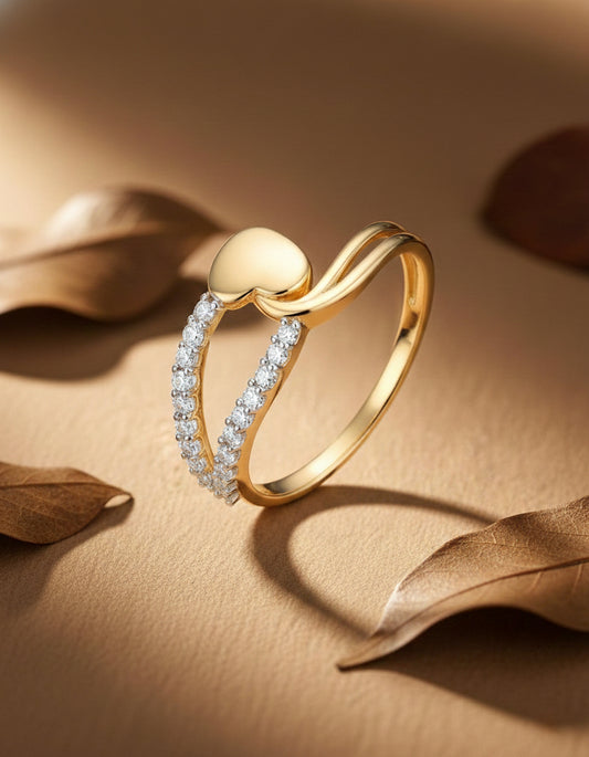 18Kt Gold Plated Minimalist Heart Ring | Cubic Zirconia Dual-Band Statement Ring