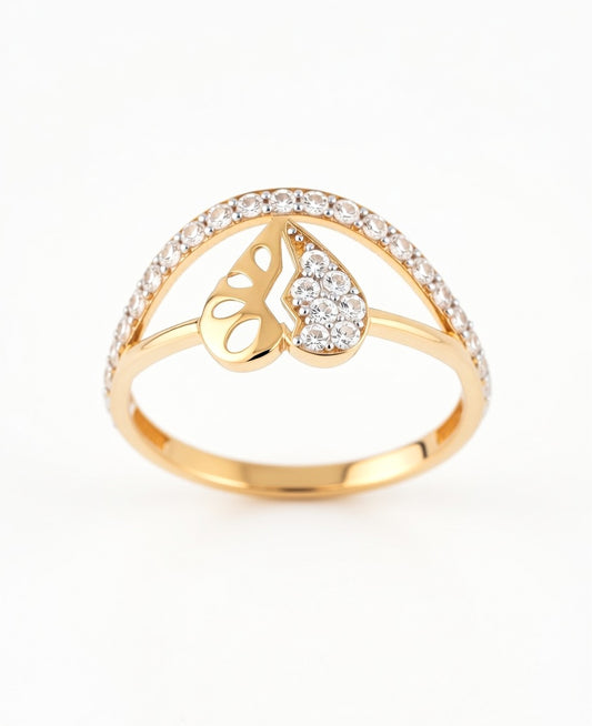 18Kt Gold Plated Split Leaf CZ Ring | Cubic Zirconia Graceful Curved Statement Ring