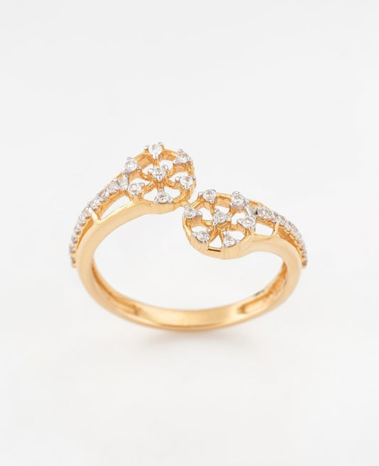 18K Gold Plated Dual Wheel CZ Ring | Cubic Zirconia Geometric Filigree Statement Ring