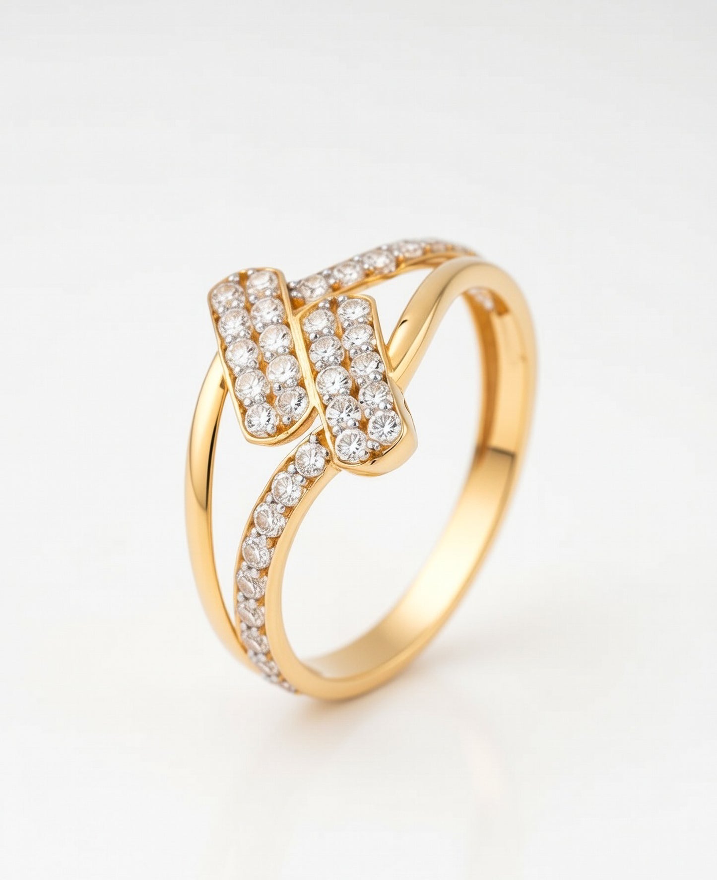18K Gold Plated Geometric Rectangular CZ Ring | Cubic Zirconia Bold Bypass Statement Ring