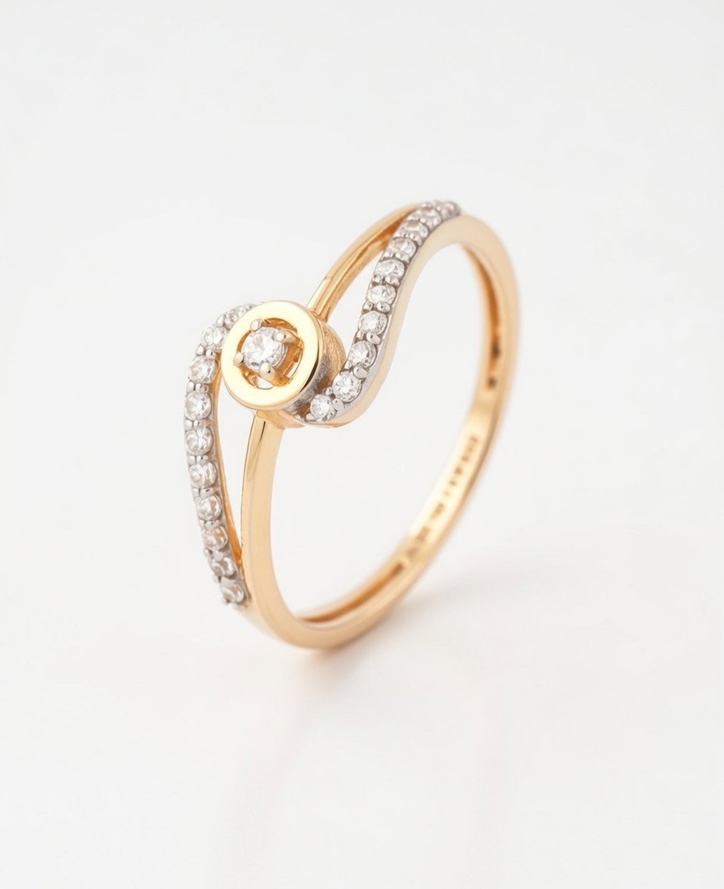 18K Gold Plated Circular Solitaire Ring | Cubic Zirconia Wave Bypass Statement Ring