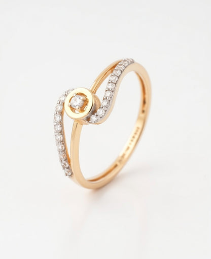 18K Gold Plated Circular Solitaire Ring | Cubic Zirconia Wave Bypass Statement Ring